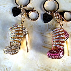 Rhinestone High Heel Keychain: Personalized Initial Charm, K323