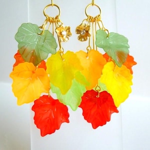 Autumn Leaves Dangle Earrings: Colorful Fall Jewelry, E464