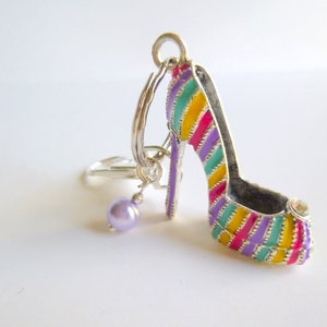 Personalized Stiletto Shoe Keychain: Colorful High Heel Purse Charm, K301