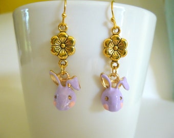 Adorable Bunny Earrings, Rabbit Earrings, Easter Bunny Earring, Purple Bunny Earrings, Purple Rabbit Earrings, Easter Rabbit Earrings, E349