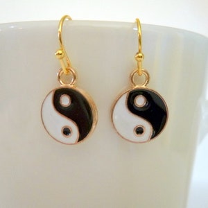 Yin Yang Dangle Earrings: Golden Brass Hooks, E322