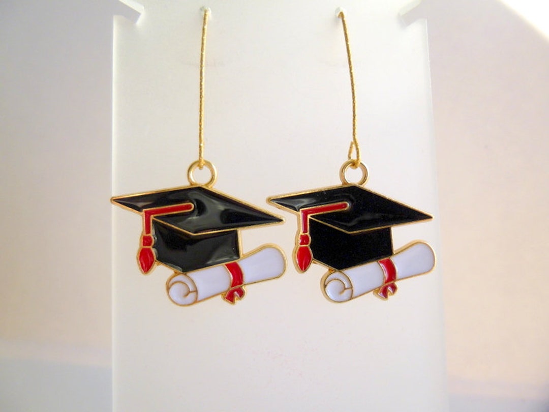 Enamel Graduation Cap and Diploma Dangle Earrings, BX - Etsy