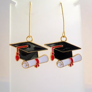 Pendientes colgantes de birrete y diploma de graduación, gran regalo para el graduado, pendientes divertidos para el estudiante graduado, Bx