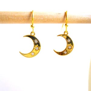 Celestial Moon and Stars Earrings, Cubic Zirconia Stars and Moon Earrings, Moon and Stars Earrings, Celestial Cubic Zirconia Earrings, E236