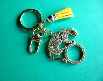 Rhinestone Leopard Keychain: Personalized Initial Tassel Keyring, K336