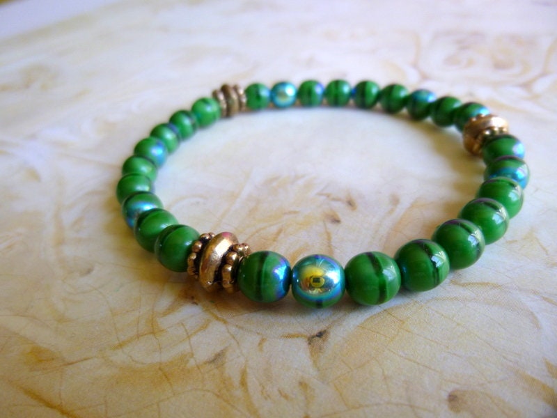 Green Glass Beaded Bracelet With Brass Spacers (6MM), B216 - Etsy