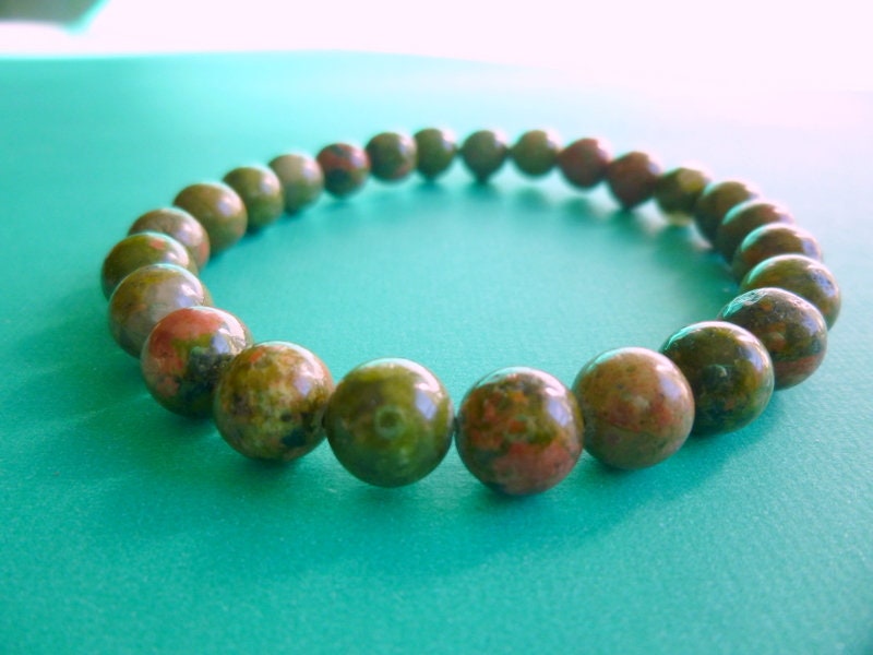 Unakite Beaded Stretch Bracelet: 8mm Harmonizing Gemstone, B354