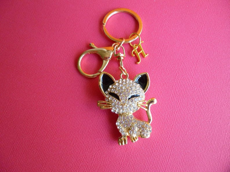 Personalized Rhinestone Cat Key Chain, Kitten Rhinestone Key Chain, Can