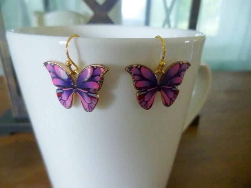Purple butterfly earrings sale