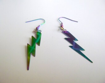 Lightening Bolt Earrings, Multi-Color Lightening Bolt Earrings, Rainbow Lightening Bolt Earrings, Thunder and Lightening Earrings, E303