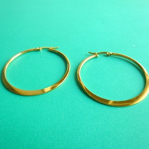 Golden Flat Hoop Earrings: 304 Stainless Steel, Hypoallergenic, E268