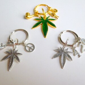 Pot Leaf Key Chain, Maple Leaf Purse Charm, Marijuana Leaf Zipper Pull, Pot Earrings, Mary J  Key Ring, Pot Smokers Key Chain, K308+smbx
