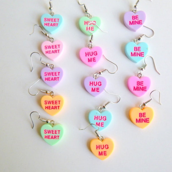 Valentine's Day Message Heart Dangle Earrings, Cute Heart Shaped Dangle Earrings, Sweetheart Earrings, XOXO Earrings, Love Earrings, E516