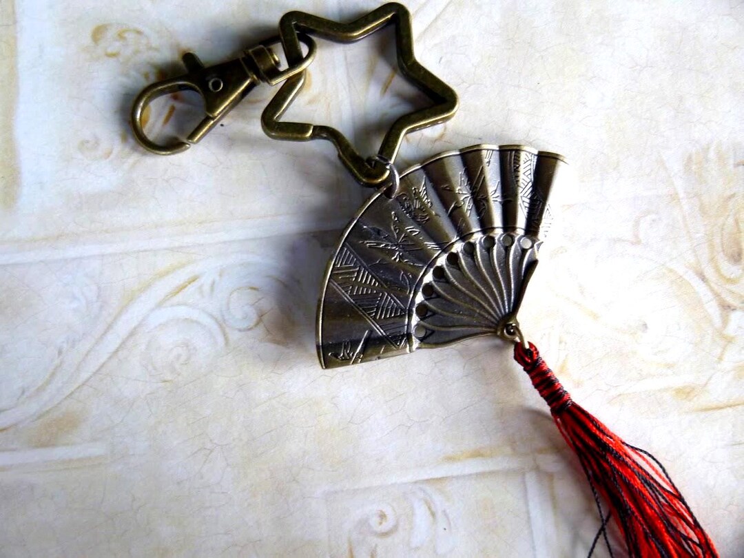 Fan Keychain Personalized Fan Keychain With Tassel: Initial Star Keyring, K324 - Etsy