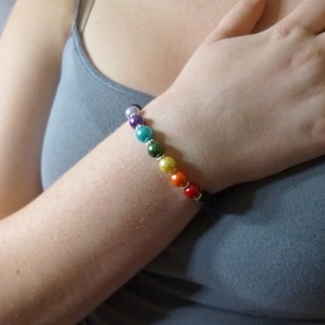 Rainbow Pearl & Lava Rock Stretch Bracelet, BX