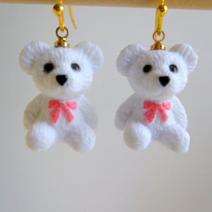 Little White Teddy Bear Earrings, White Teddy Bear Earrings, Teddy Bear Earrings, Bear Earrings, White Bear Earrings, Cute Gift, E241