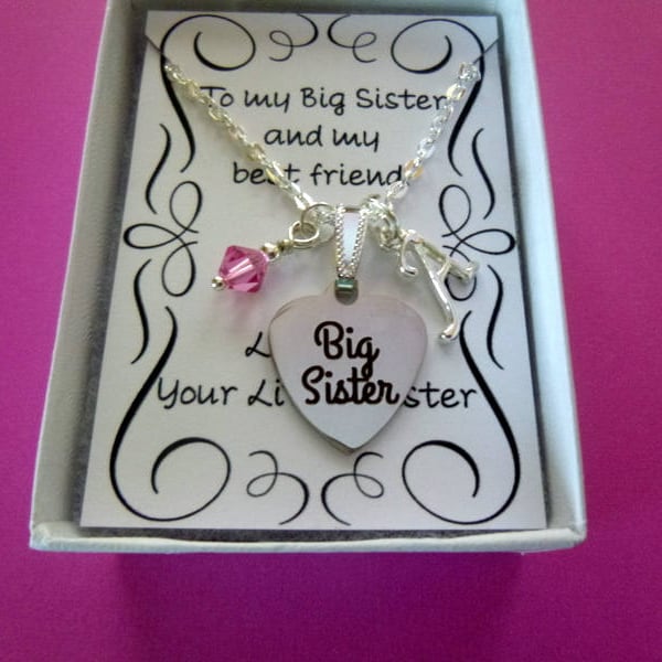 Personalized Big Sister Necklace With Birthstone, Personalized Necklace, Big Sister Necklace, Birthstone Necklace, Initial Jewelry, N1