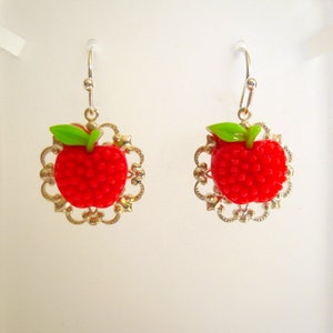 Apple on Filigree Dangle Earrings, Apple Drop Earrings, Makes a Great Gift for a Teacher Dangle Earrings, Unique Apple Dangle Earrings, E205