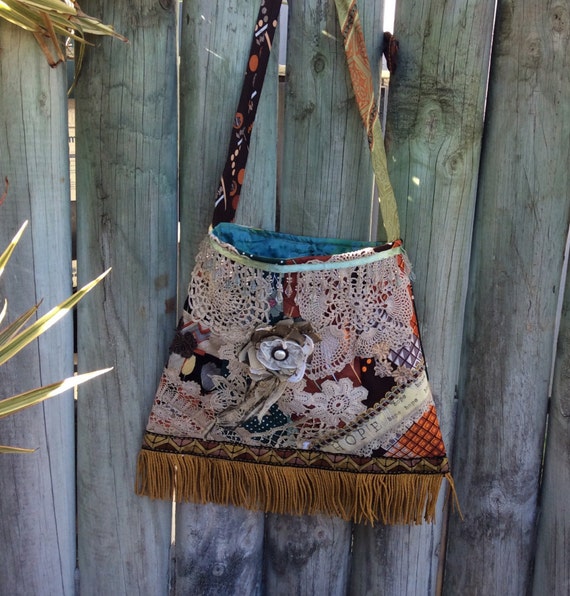 Stunning OOAK Boho style shoulder bag from vintage ties lace Etsy