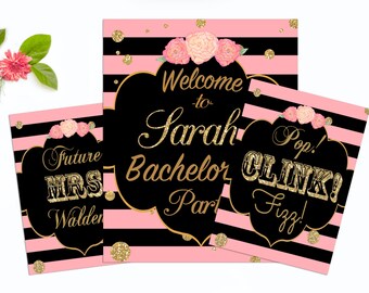 Bachelorette party decorations, bachelorette party, bridal shower decorations, bachelorette party decor, Dorm room decor, Pink and Black