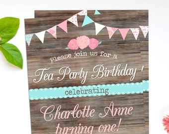 Birthday Invitation for Girl, Free Customizable Template, Printable, Pink Tea Party, Vintage