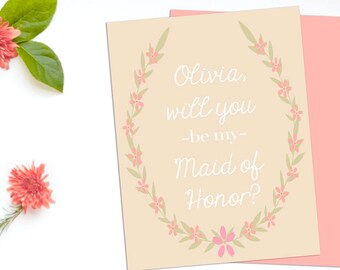 Maid of honor card, Personalized Bridesmaid card, Will you be?, Custom name Matron of Honor, Rustic Wedding Card, Wedding Invitations