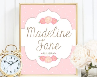 First Birthday Gift, Baby Girl Nursery, Floral, Pink Nursery Prints, Little Girl Room Decor, Girl Birthday Gift, Wall Art for Girls