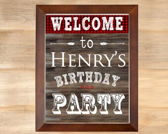 First Birthday Poster, Lumberjack Baby Shower, Coed Baby Shower, Woodland Birthday, Welcome Sign Party, Customizable Party Wording