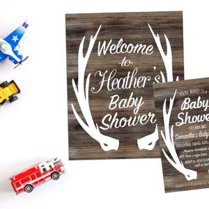 Deer Baby Shower Invitation, Hunting Baby Shower Invites, Oh Deer, Camo, Rustic, Twin Boys, Adoption Baby Shower, Woodland Shower, Antlers image 4