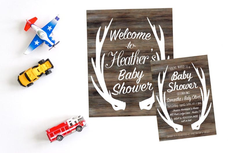 Deer Baby Shower Invitation, Hunting Baby Shower Invites, Oh Deer, Camo, Rustic, Twin Boys, Adoption Baby Shower, Woodland Shower, Antlers image 4