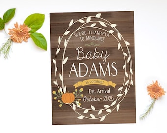 Thanksgiving Pregnancy Announcement, Pumpkin Baby Announcement Pregnancy, Fall Expecting Announcement, Woodland Rustic Grandparent Reveal
