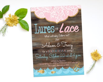 Gender Reveal Invitation, Lures or Lace Gender Reveal, Lures or Lace, Coed Baby Shower Invitation, Gender Reveal Invitations, Printable Card