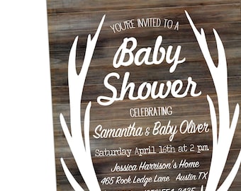 Deer Baby Shower Invitation, Hunting Baby Shower Invites, Oh Deer, Camo, Rustic, Twin Boys, Adoption Baby Shower, Woodland Shower, Antlers