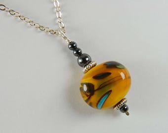 Orange Lampwork Necklace Earthy Necklace Boho Jewelry Orange Necklace Earthy Jewelry Gifts