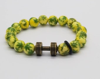 WOD round counter bracelet- hemp beads w dumbbell