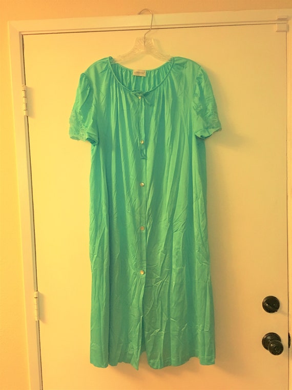 Vintage Lorraine Turquoise Nightgown Button-down … - image 1