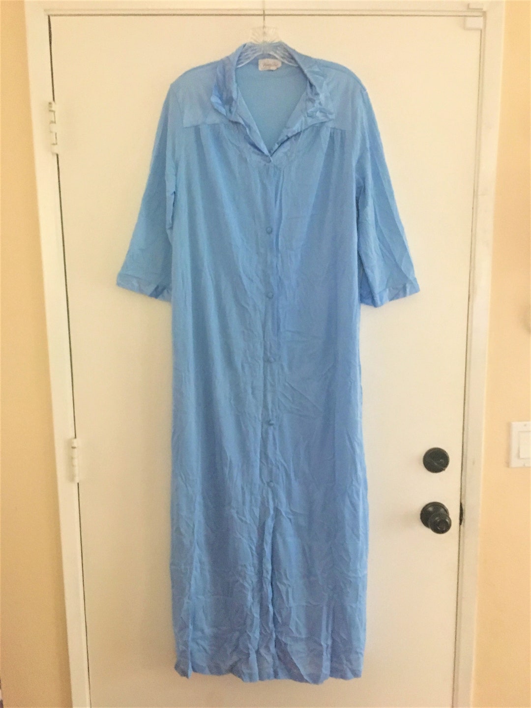 Vintage Vanity Fair Blue Button-down Robe Applique Flowers M/L* Free ...