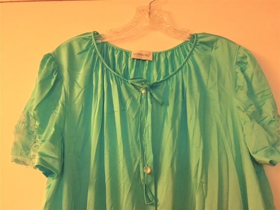 Vintage Lorraine Turquoise Nightgown Button-down … - image 2