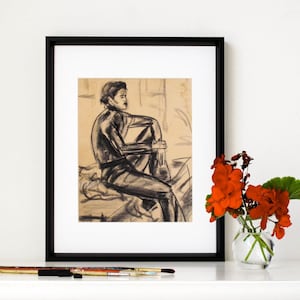 Portrait Sketch, Young Black Man, Giclee Print, Charcoal Drawing, Vintage Decor, 70&#39;s Fashion, African American, Art,  8&quot; X 10&quot; - &quot;70&#39;s Man&quot;