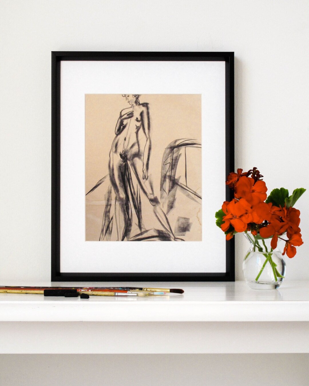 Charcoal Gesture Drawing, Giclee Print, Original Art, Nude, Female