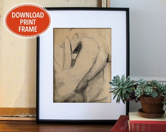 Printable Art, Charcoal Drawing, Woman's Back, Digital Download, Boho Decor, Gallery Wall, Affordable, Eclectic, Sketch, Bedroom, Figure