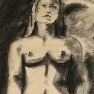 Charcoal Figure Drawing, Giclee Print, Female Nude, Original Drawing, Vintage, Life Drawing, Strong Woman, Chiaroscuro, 8 X 10 Diana image 2