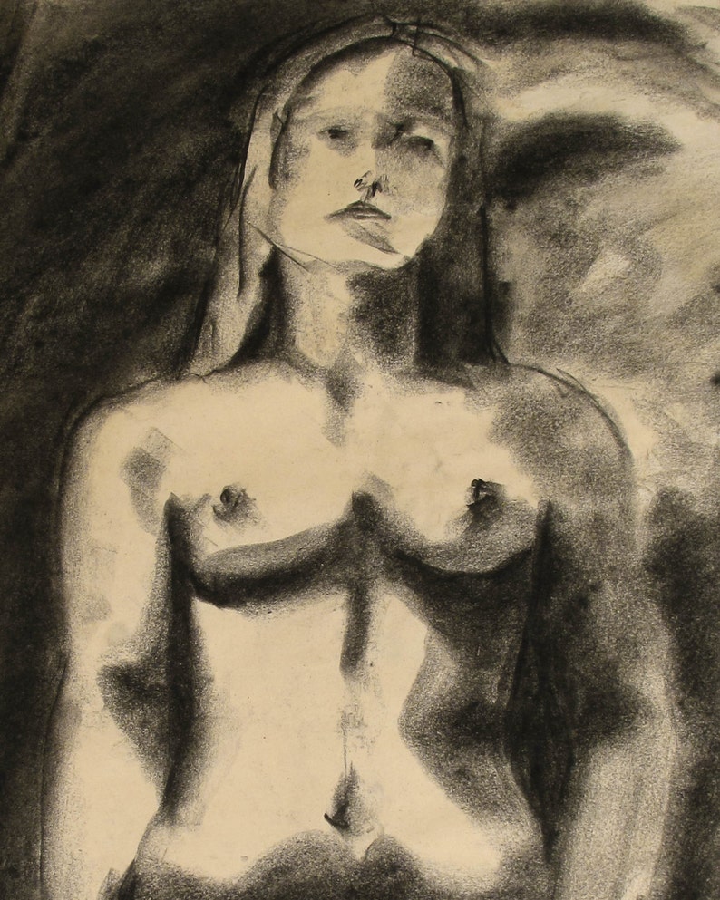 Charcoal Figure Drawing, Giclee Print, Female Nude, Original Drawing, Vintage, Life Drawing, Strong Woman, Chiaroscuro, 8 X 10 Diana image 2