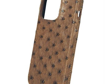 Capa de luxo em couro de avestruz genuíno para Apple iPhone 18/17/16/15 - estilo: BumperCraft