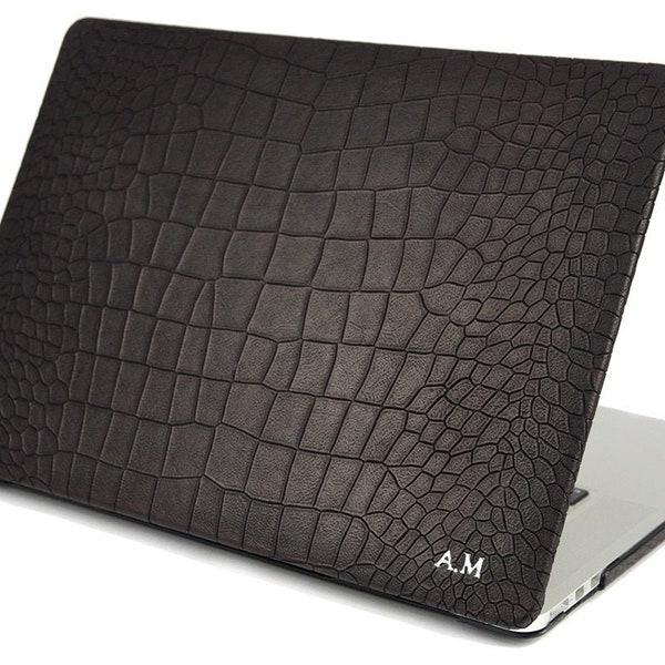 MacBook 11/12/13/13.6/15/14/16 Calfskin Alligator Pattern Top and Back case made by genuine Italian leather as protection choose Device