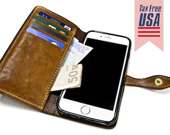 iPhone 6 Leather Case Washed Leather Aged with credit card holder FLIP Book for 4.7" & PLUS 5.5" col CHOOSE