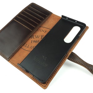 Custodia a libro in pelle Horween Shell Cordovan Z-Fold 6/5/4/3/2 per Samsung Z-Fold6 / Z-Fold5 / Z-Fold4 / Z-Fold3 / Z-Fold2 - tp1