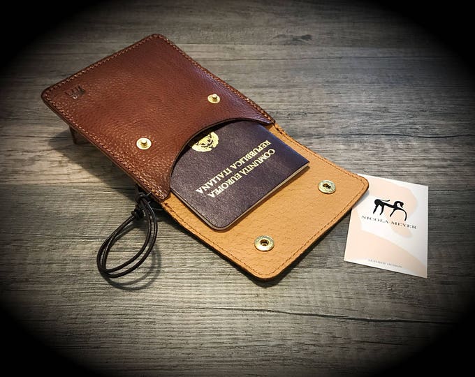 Passport Holder for Neck and Belt with lace adjustable made by Italian Vegetable Tanned Leather