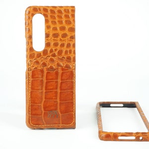 Étui pour Samsung Z FOLD 6/5/4/3/2 en cuir de veau gaufré alligator 2 emplacements pour cartes de type 2 en cuir naturel véritable couleur au choix