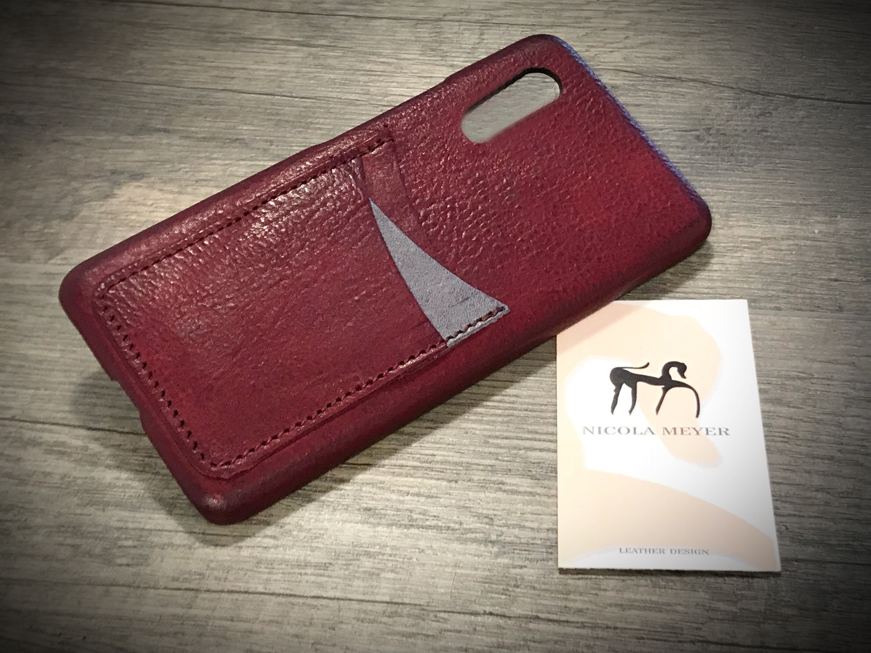 Huawei P20 PRO Leather Case 3 Credit Card Slots handmade in Italy CHOOSE  body and accent color
